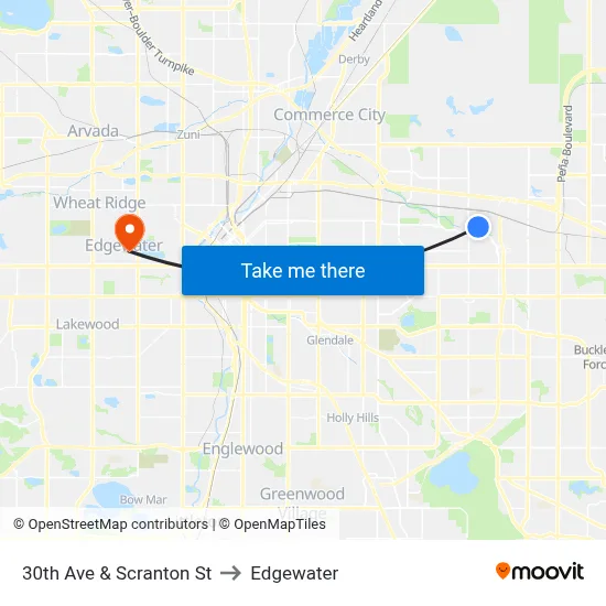 30th Ave & Scranton St to Edgewater map