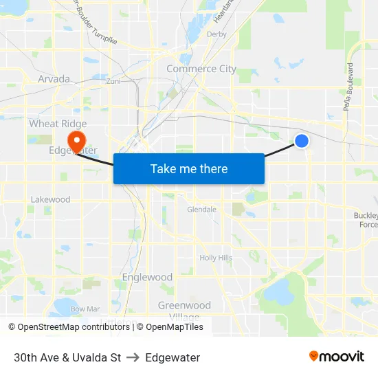 30th Ave & Uvalda St to Edgewater map
