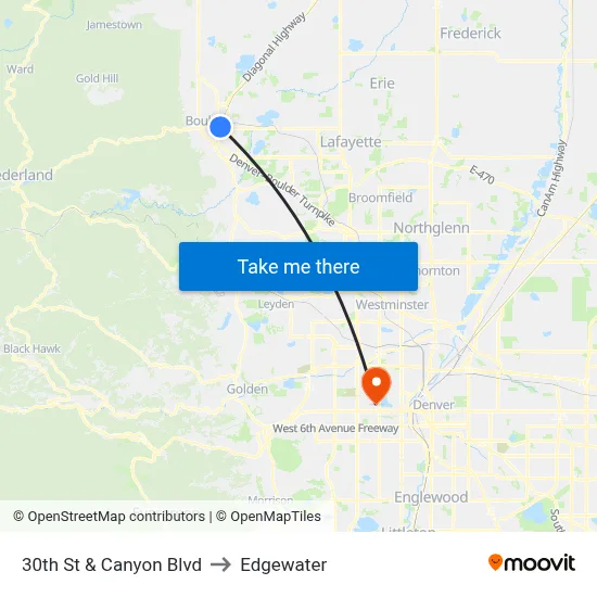 30th St & Canyon Blvd to Edgewater map