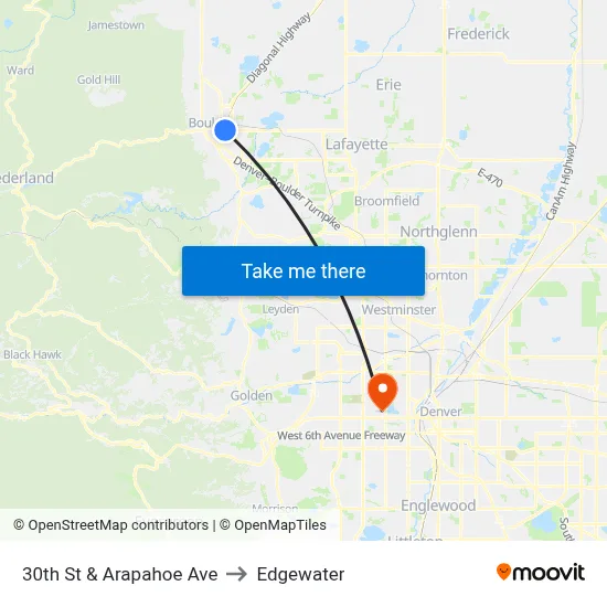 30th St & Arapahoe Ave to Edgewater map
