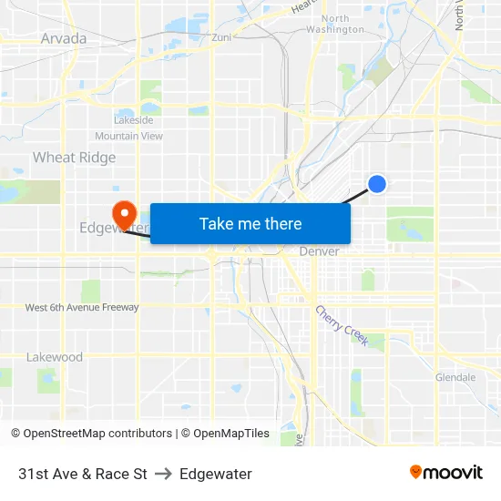 31st Ave & Race St to Edgewater map