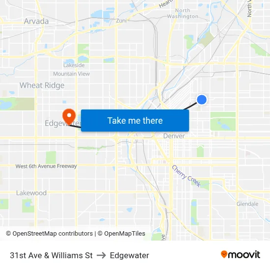 31st Ave & Williams St to Edgewater map