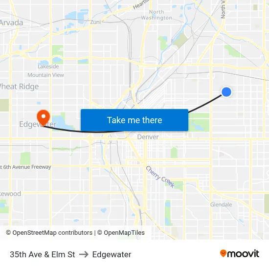 35th Ave & Elm St to Edgewater map