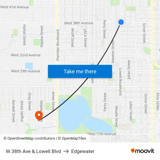 W 38th Ave & Lowell Blvd to Edgewater map