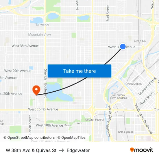 W 38th Ave & Quivas St to Edgewater map