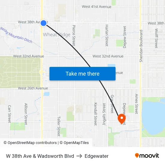 W 38th Ave & Wadsworth Blvd to Edgewater map
