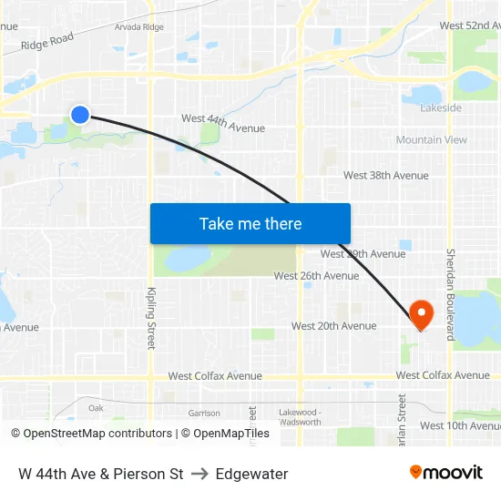 W 44th Ave & Pierson St to Edgewater map