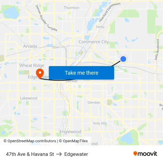 47th Ave & Havana St to Edgewater map