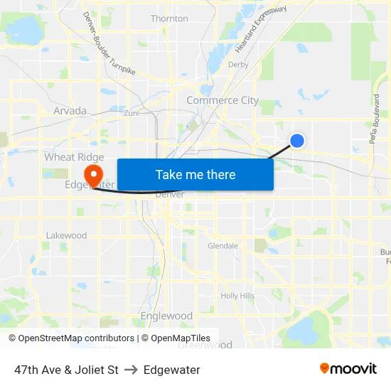 47th Ave & Joliet St to Edgewater map