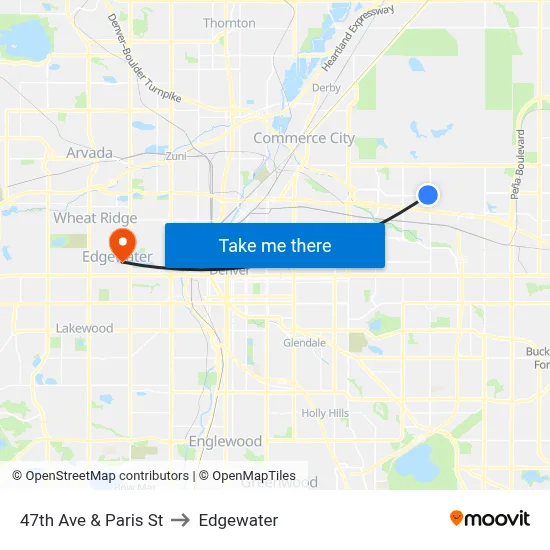 47th Ave & Paris St to Edgewater map