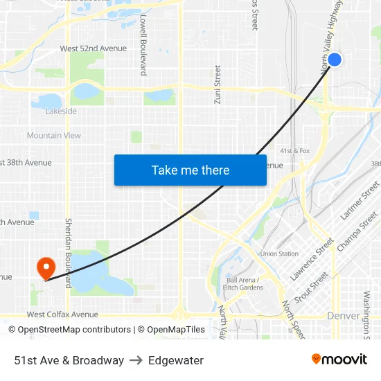 51st Ave & Broadway to Edgewater map