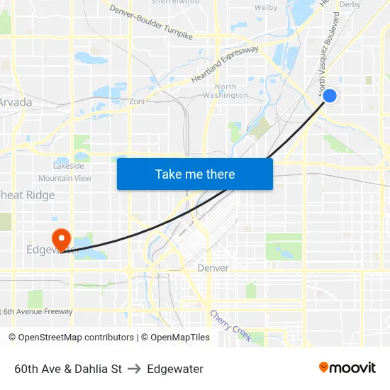 60th Ave & Dahlia St to Edgewater map