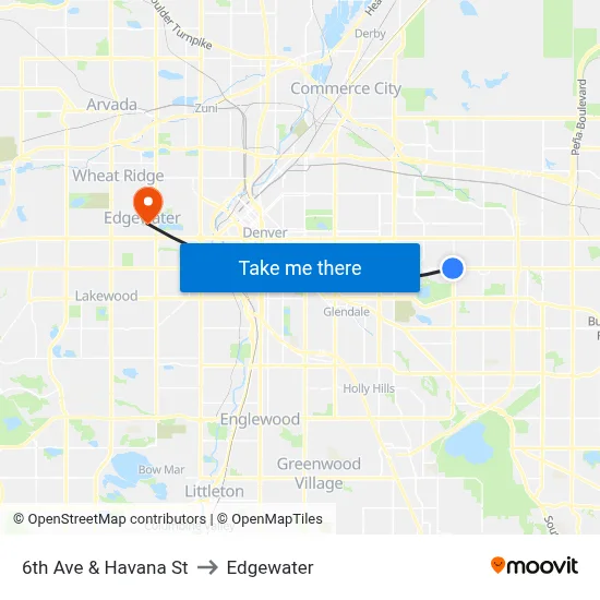 6th Ave & Havana St to Edgewater map