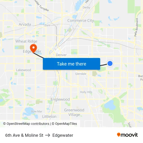 6th Ave & Moline St to Edgewater map