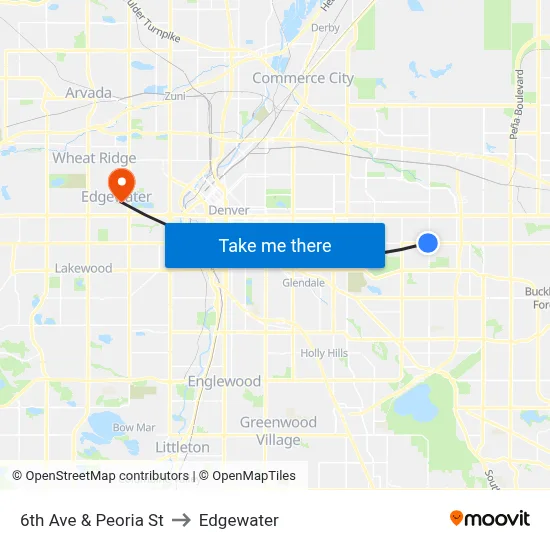 6th Ave & Peoria St to Edgewater map