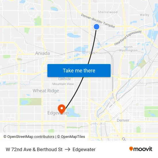 W 72nd Ave & Berthoud St to Edgewater map