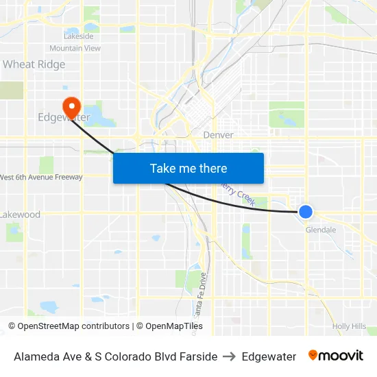 Alameda Ave & S Colorado Blvd Farside to Edgewater map