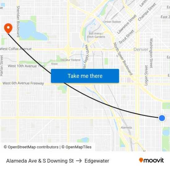 Alameda Ave & S Downing St to Edgewater map