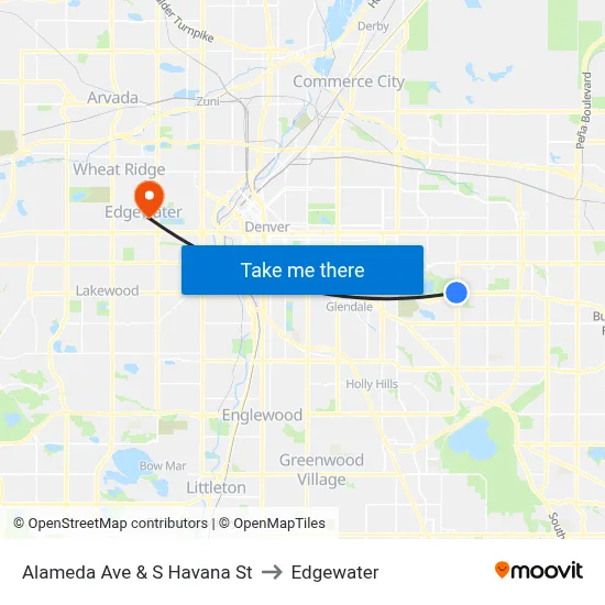 Alameda Ave & S Havana St to Edgewater map