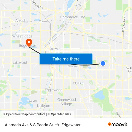 Alameda Ave & S Peoria St to Edgewater map