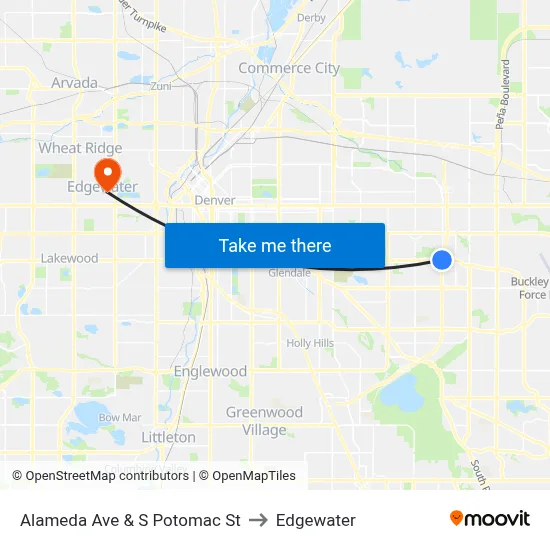 Alameda Ave & S Potomac St to Edgewater map