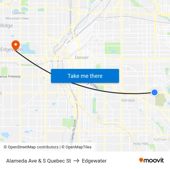Alameda Ave & S Quebec St to Edgewater map