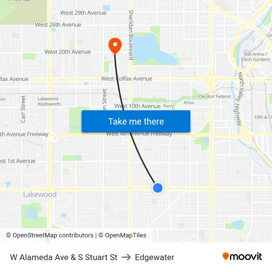W Alameda Ave & S Stuart St to Edgewater map