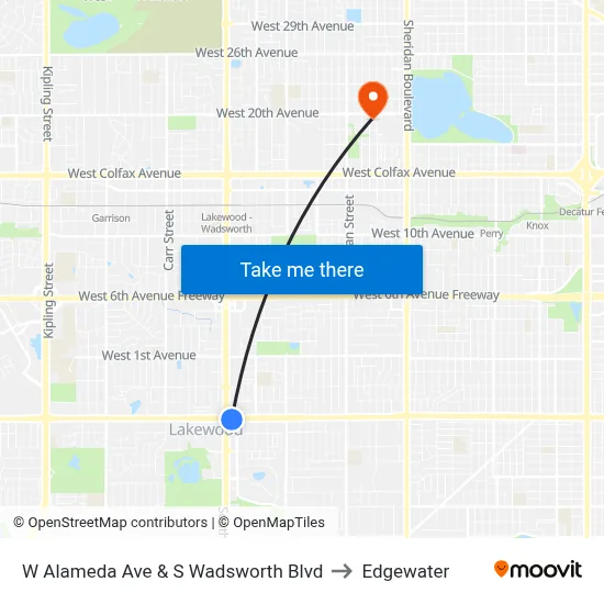 W Alameda Ave & S Wadsworth Blvd to Edgewater map