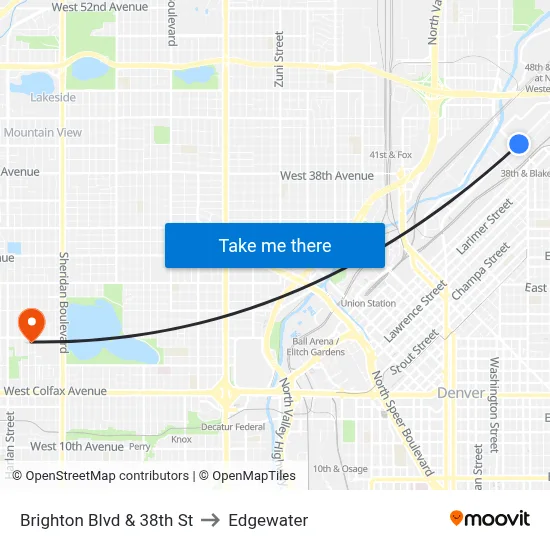 Brighton Blvd & 38th St to Edgewater map