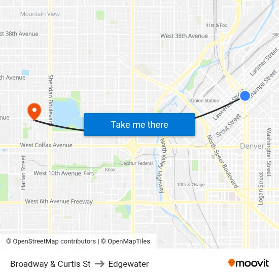 Broadway & Curtis St to Edgewater map