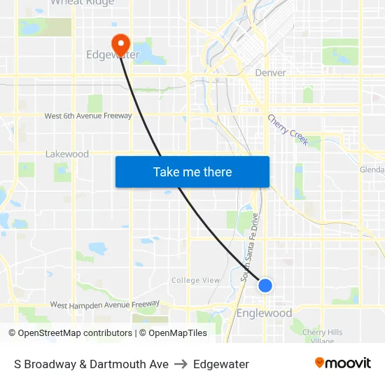 S Broadway & Dartmouth Ave to Edgewater map