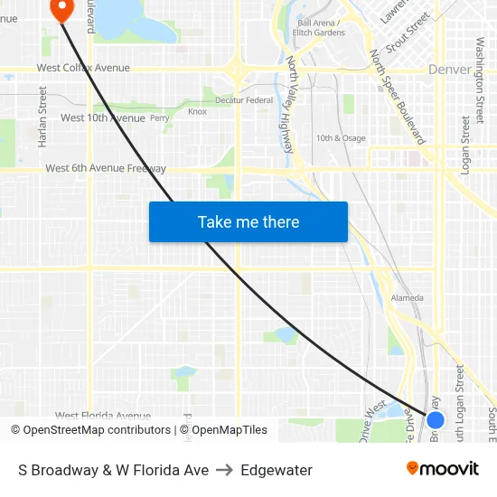 S Broadway & W Florida Ave to Edgewater map