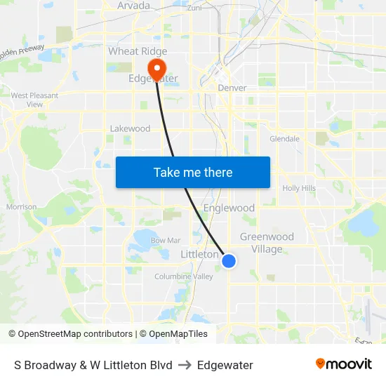 S Broadway & W Littleton Blvd to Edgewater map