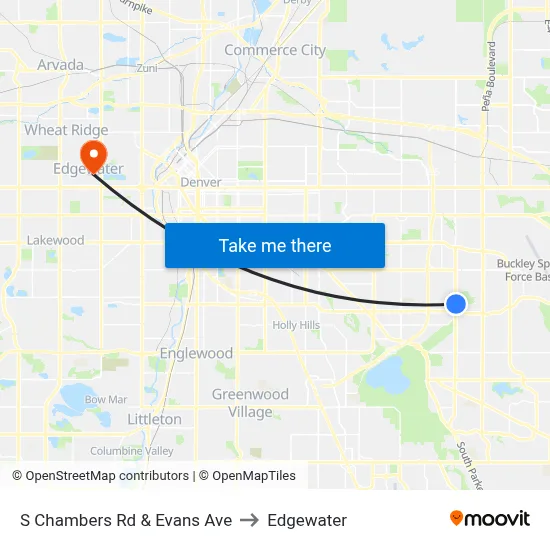 S Chambers Rd & Evans Ave to Edgewater map