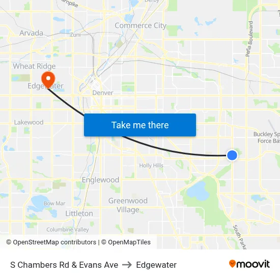 S Chambers Rd & Evans Ave to Edgewater map
