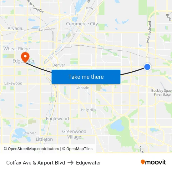Colfax Ave & Airport Blvd to Edgewater map