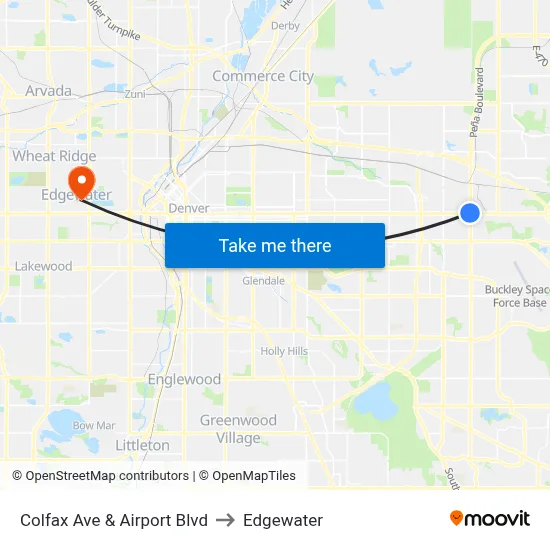 Colfax Ave & Airport Blvd to Edgewater map