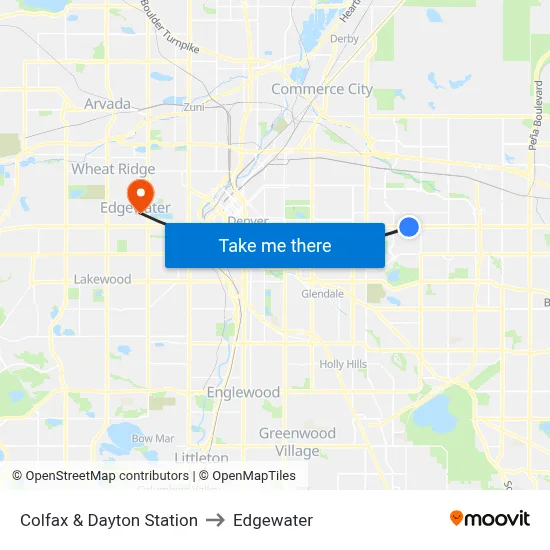 Colfax & Dayton Station to Edgewater map