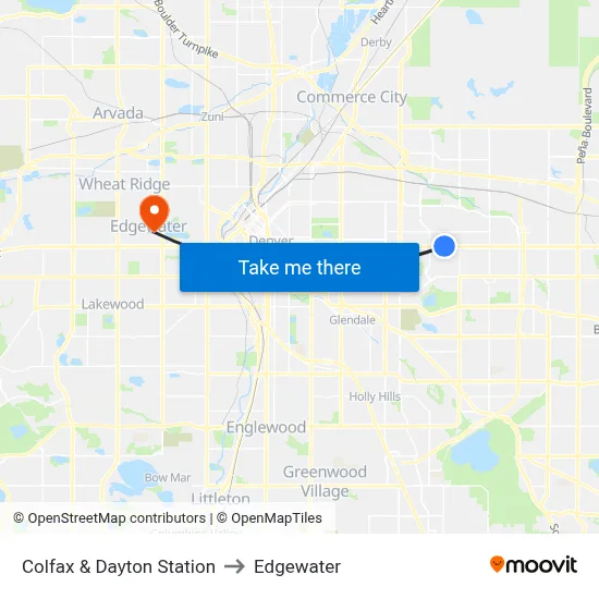 Colfax & Dayton Station to Edgewater map