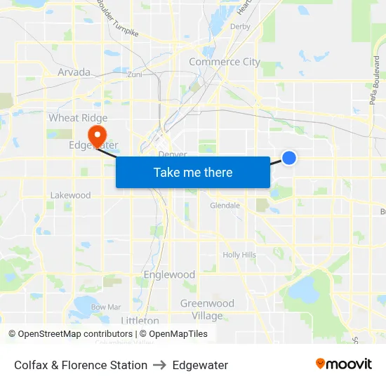 Colfax & Florence Station to Edgewater map