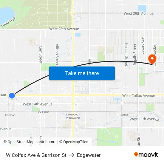 W Colfax Ave & Garrison St to Edgewater map