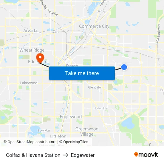 Colfax & Havana Station to Edgewater map