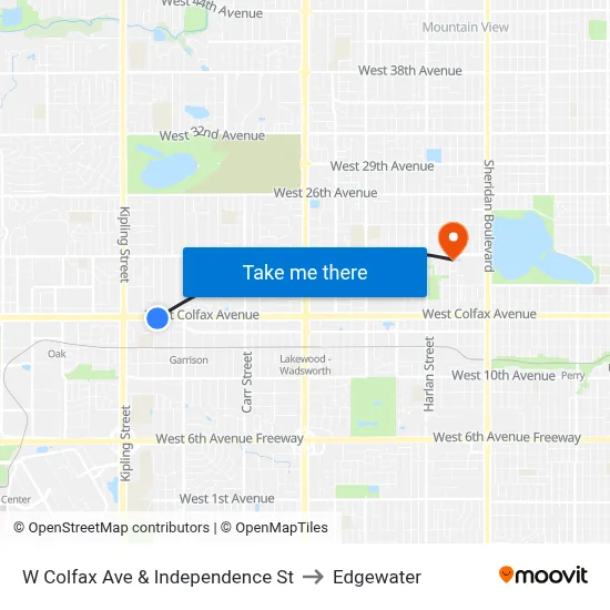W Colfax Ave & Independence St to Edgewater map