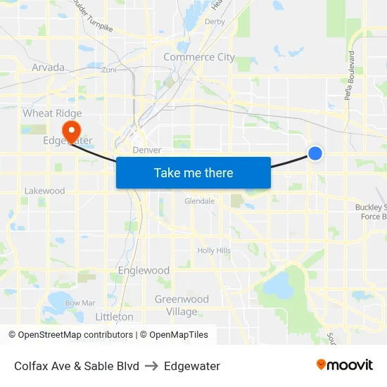 Colfax Ave & Sable Blvd to Edgewater map