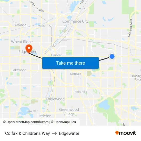 Colfax & Childrens Way to Edgewater map