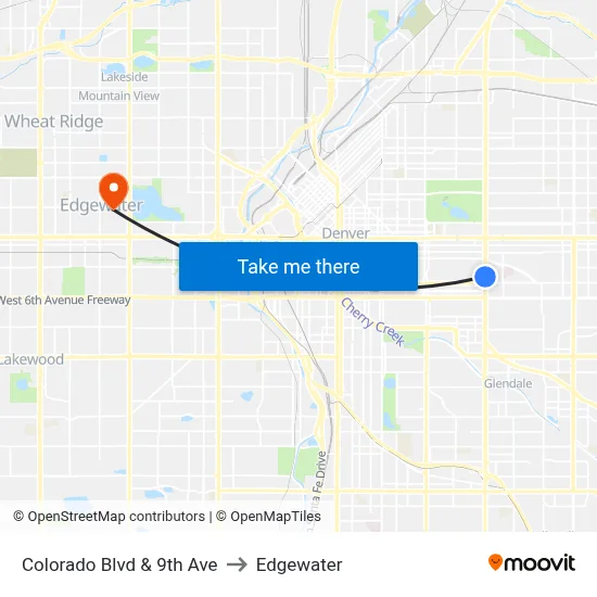 Colorado Blvd & 9th Ave to Edgewater map