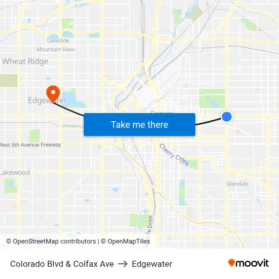 Colorado Blvd & Colfax Ave to Edgewater map