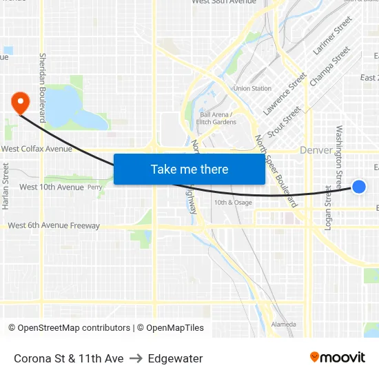 Corona St & 11th Ave to Edgewater map