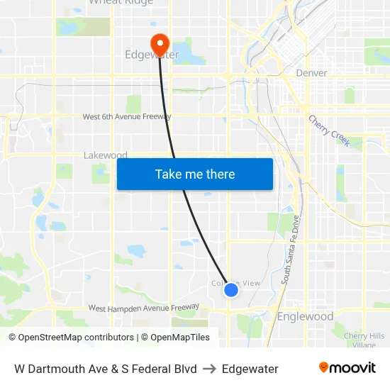 W Dartmouth Ave & S Federal Blvd to Edgewater map