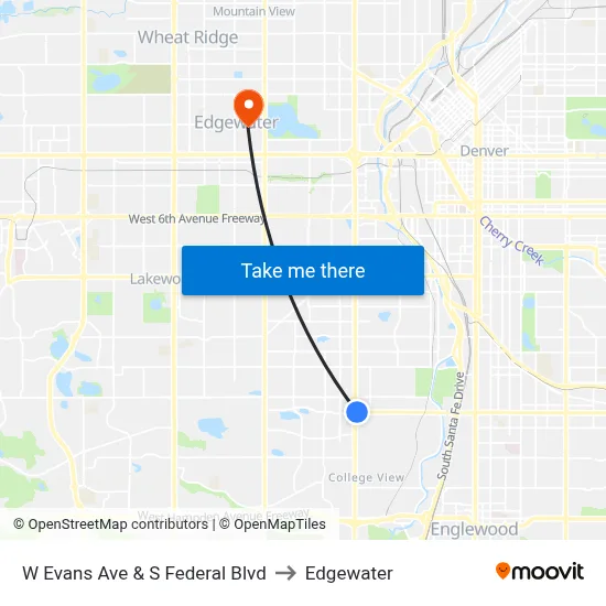W Evans Ave & S Federal Blvd to Edgewater map